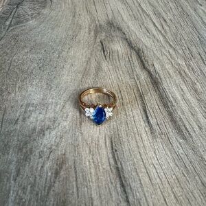 Blue Gemstone & Rhinestone Gold Ring